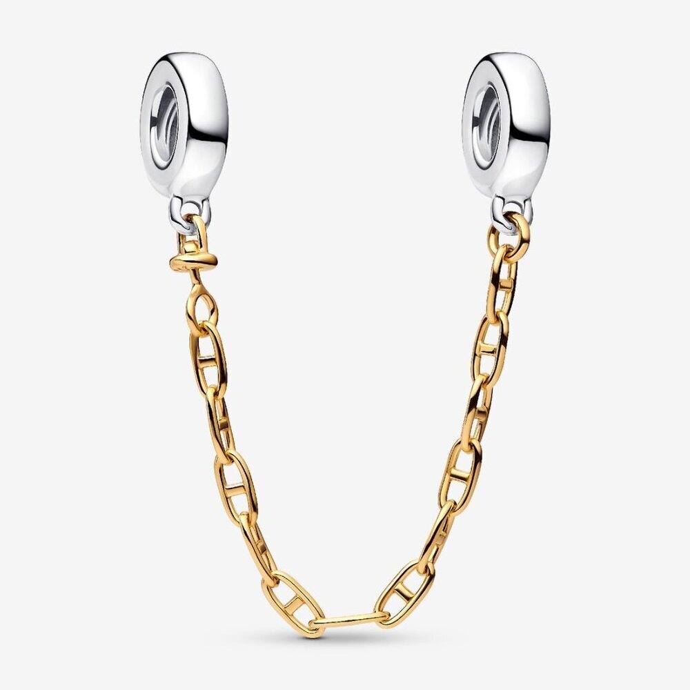 Women's 14k Gold Plating Sterling Silver Safety Chain Charms Memories Bracelet